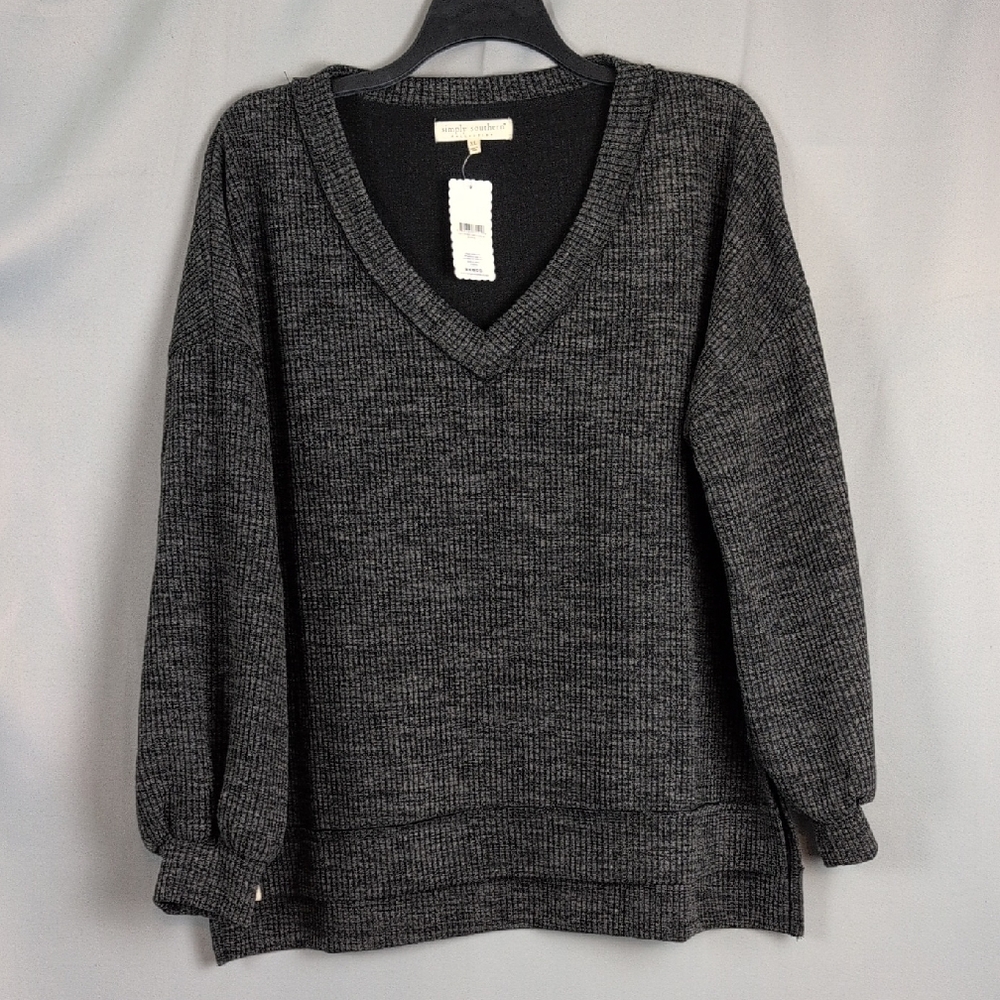Simply Southern Charcoal V-Neck‎ Slouchy Sweater Streetwear Cozy New XL